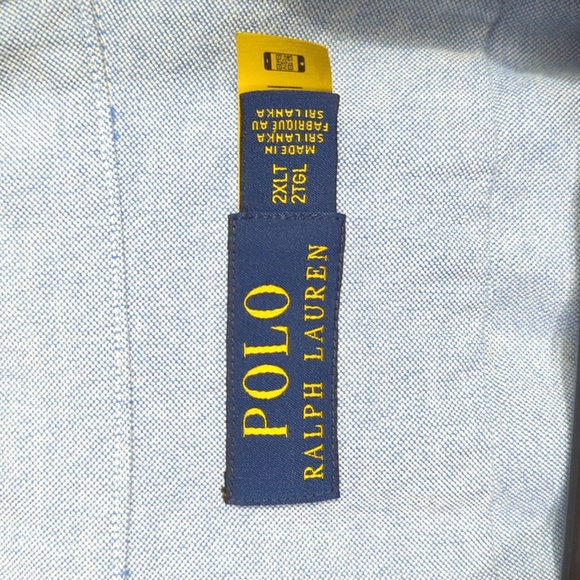 Polo Ralph Lauren Shirt Men's 2XLT Blue Flag Embroidered Oxford Camp Shirt Loop - Picture 3 of 9